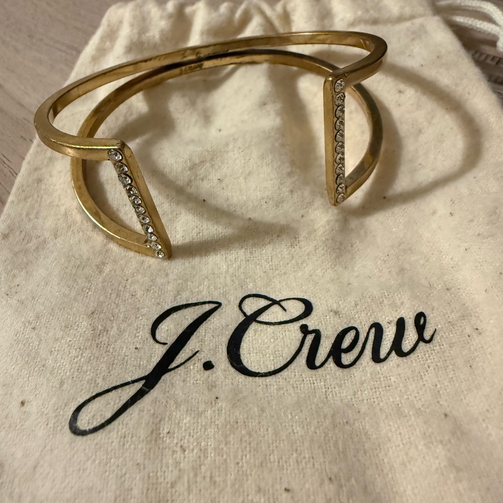 J. Crew Gold Open‎ Cuff Bracelet with Crystal Details